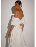 Off Shoulder Ivory Satin Minimalist Wedding Dress